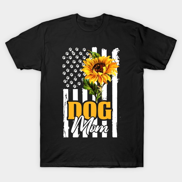 Flag American Dog Mom T-Shirt by Pelman